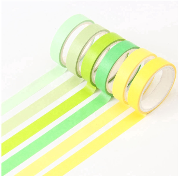 Set 6 Cuộn Băng Dán Mini Washi Tape Màu Trơn Đẹp, Nhiều Màu Sắc Dùng Để Trang Trí