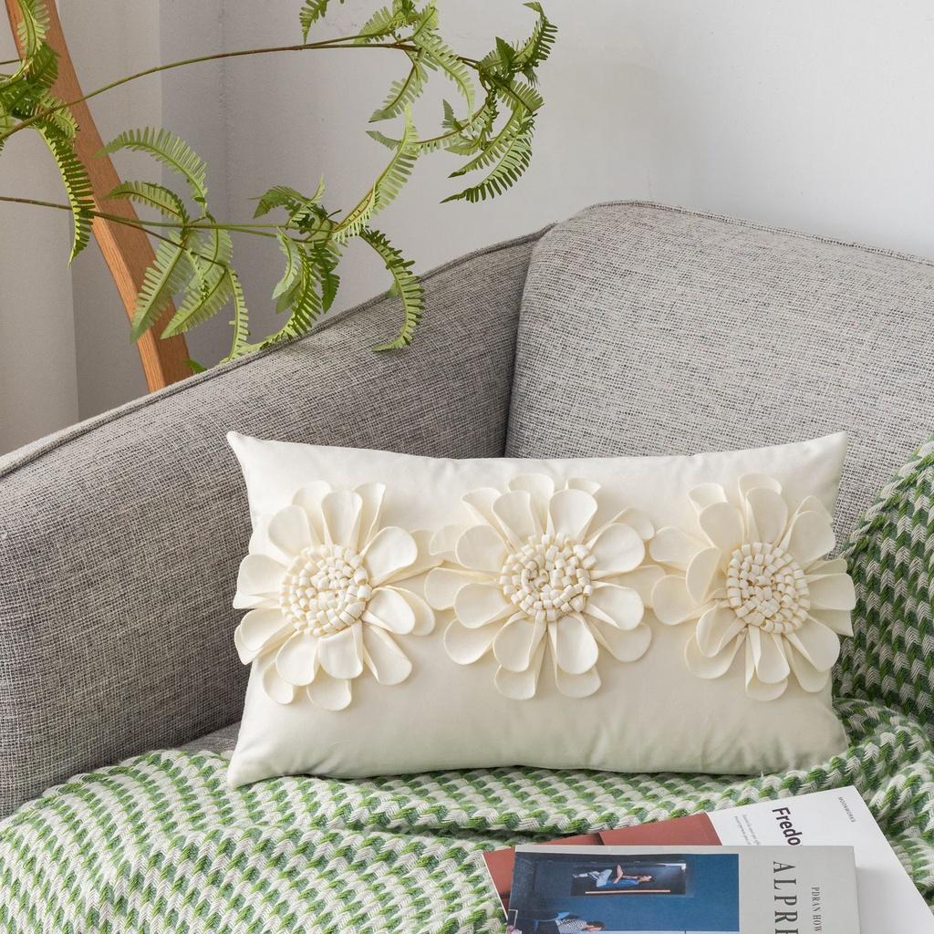 Gối trang trí sofa cao cấp, hoa văn độc lạ màu Kem 45x45cm, 30x50cm