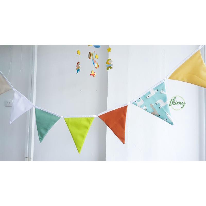 Dây cờ tam giác vải kaki cotton xịn may đẹp, dài 2,2m, trang trí Decor Sinh nhật - cờ màu xanh chuối