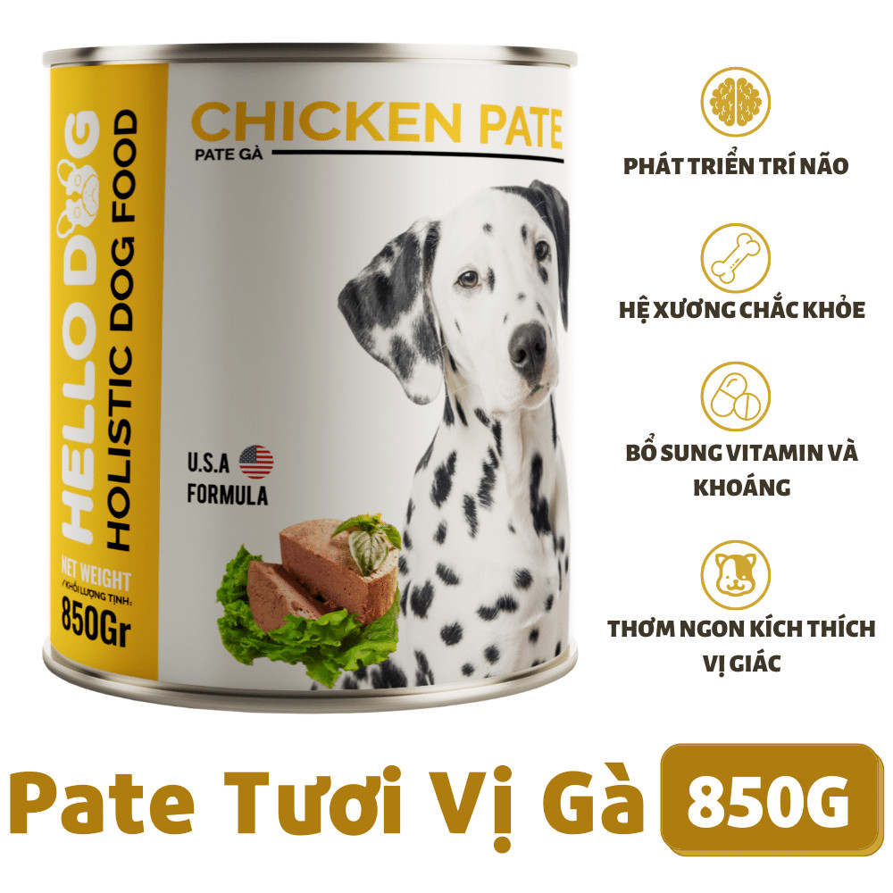 Pate Tươi Dành Cho Tất Cả Các Giống Chó Ở Mọi Độ Tuổi Hương Vị Gà Thơm Ngon Dễ Ăn Bắt Vị - Hello Dog Chicken Pate 850G