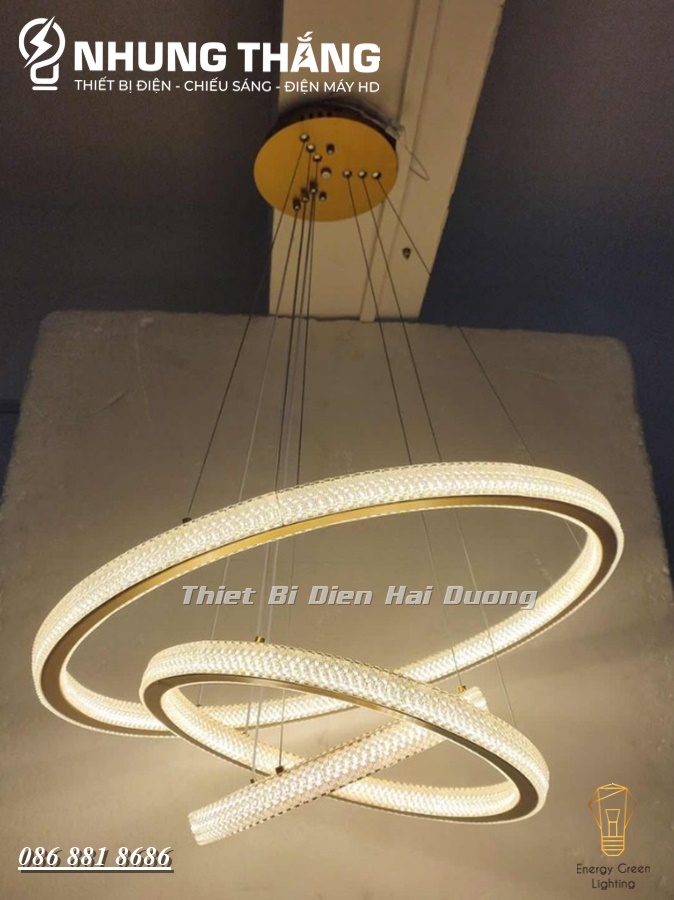 Đèn Thả Trần 3 Vòng Pha Lê Thân Vàng TBD838 - 3 Chế Độ Ánh Sáng - Có Điều Khiển Từ Xa - Tăng giảm Ánh Sáng - Có Video