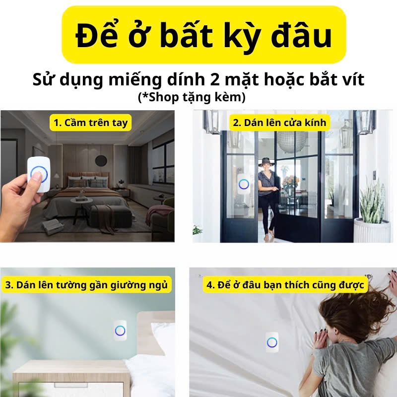 Công Tắc Không Dây Nút Bấm Cầm Tay Dán Tường Tiện Lợi 433mhz Bảo Hành 1 Năm