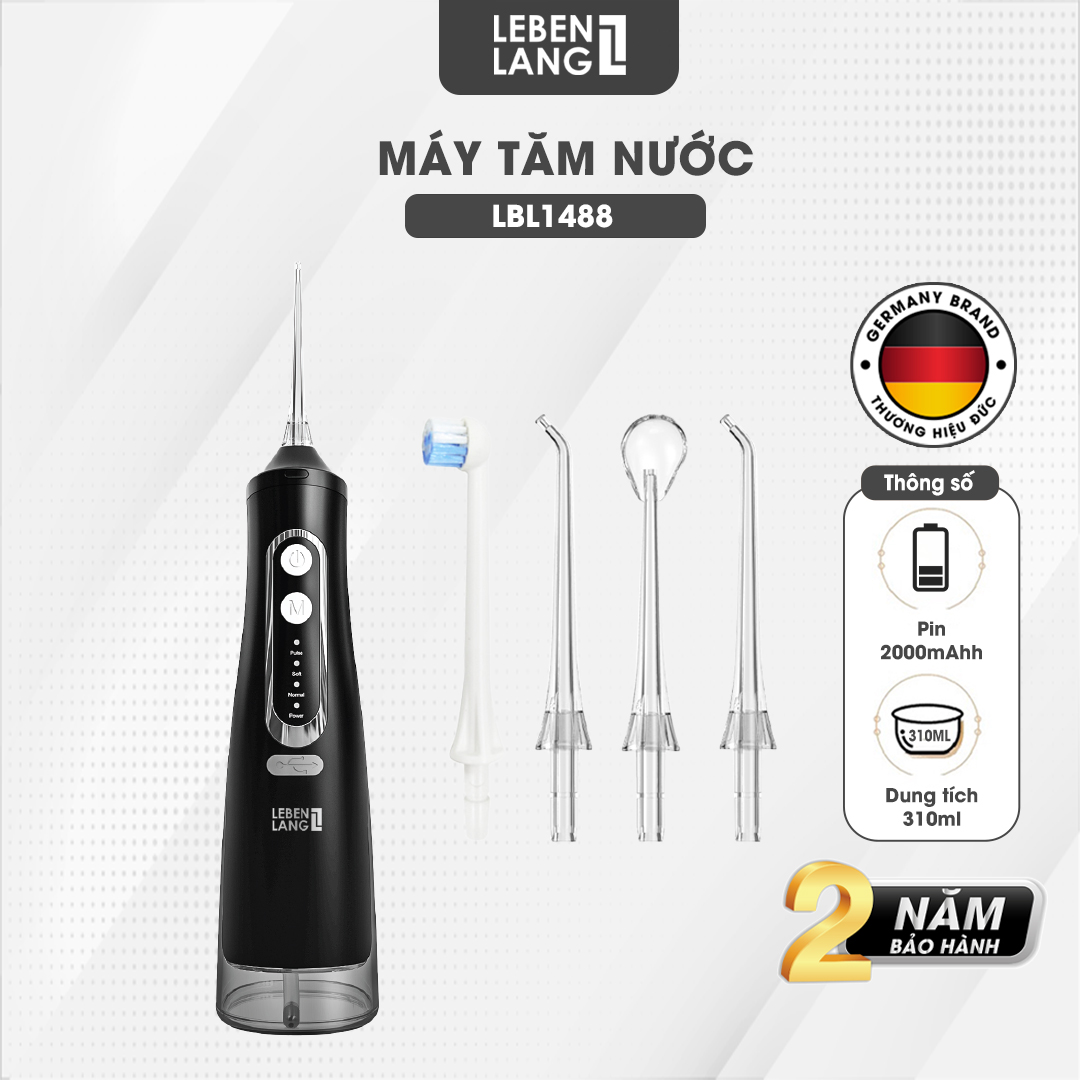 Máy tăm nước Lebenlang cầm tay LBT1488, 6W, chống thấm nước 2000mah, 310ml, tích hợp pin, bảo hành 2 năm - hàng chính hãng