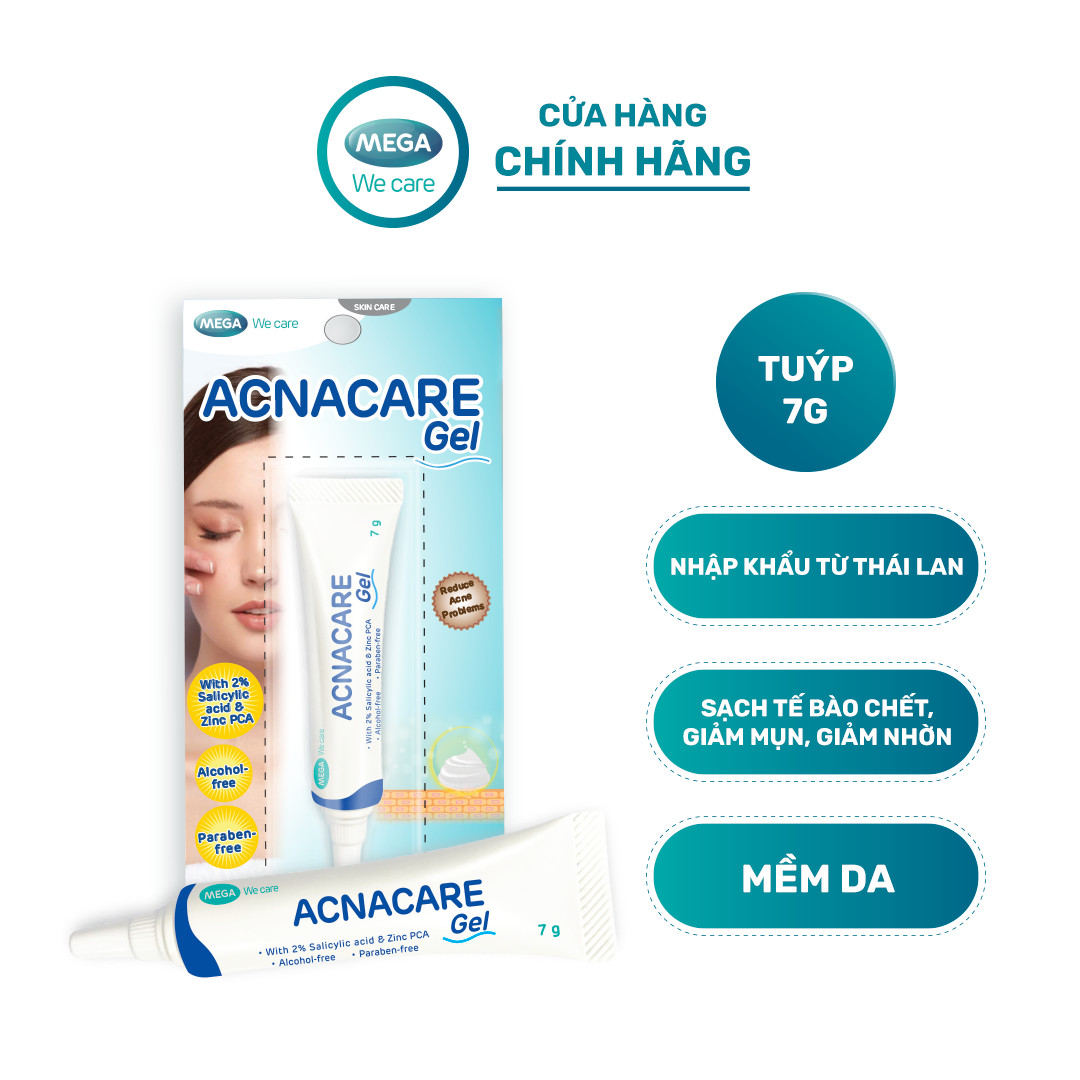 Gel giảm mụn, giảm nhờn, sạch tế bào chết, mềm da - ACNACARE GEL Mega We Care (7g)