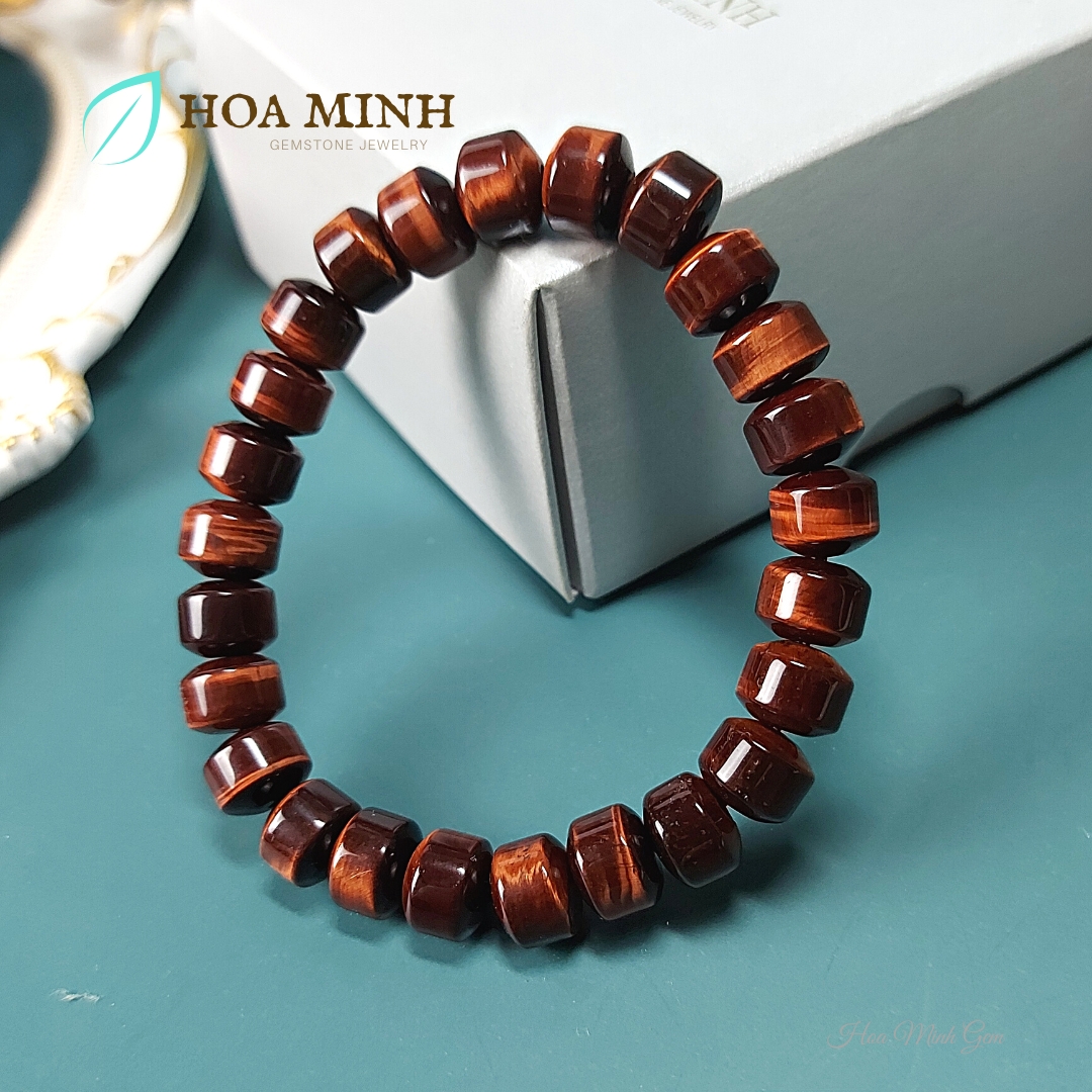 Vòng đá Mắt Hổ Đỏ Nâu kiểu bánh xe loại 5A size 10 li phong thủy tài lộc phong cách đỉnh đạc vòng tay nam, vòng tay nữ