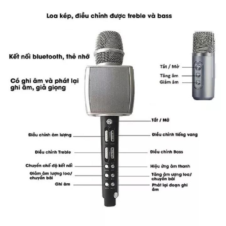 Micro Hát Karaoke Bluetooth Không Dây YS-98 Kèm Micro Phụ Hát Song Ca Cực Hay