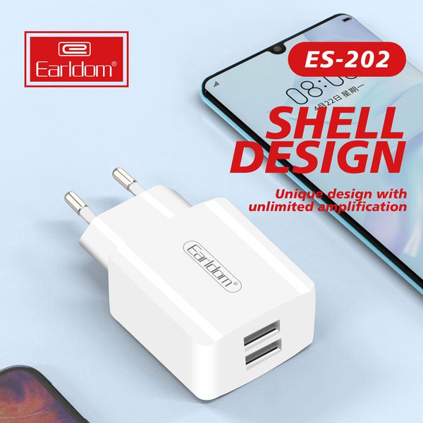 Củ Sạc 2 Cổng USB Earldom ES-202 hỗ trợ sạc nhanh - HÀNG NHẬP KHẨU CHÍNH HÃNG 100% (màu đen hoặc trắng ngẫu nhiên)