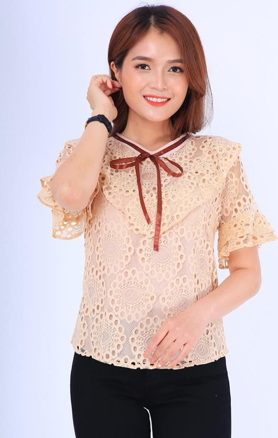 Áo Nữ Voan Họa Tiết Hoa BY1083KEM - Kem