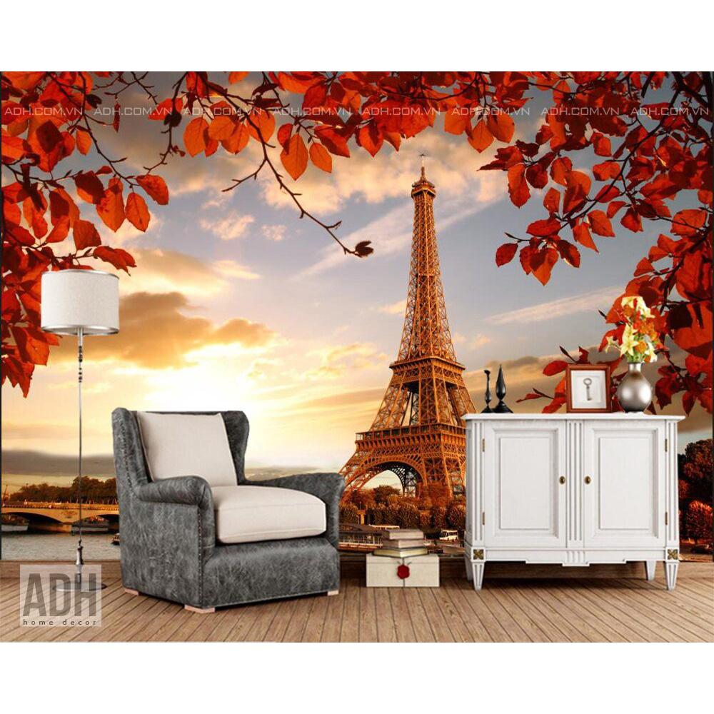 Tranh dán tường phong cảnh lãng mạn - tháp Eiffel