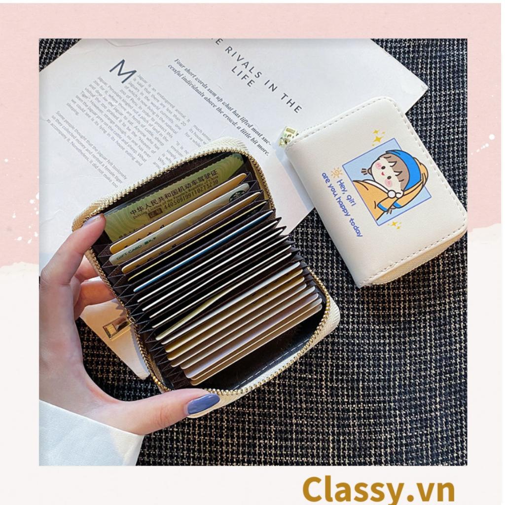 Classy Ví nữ ngắn chất liệu da, nhiều ngăn đựng thẻ, đựng tiền có khóa kéo T1382