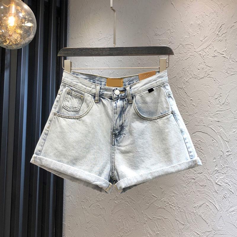 Quần Short Denim Dáng Chữ a Ống Rộng Lưng Cao Màu Sắc Tương Phản Có Size Lớn Cho Nữ