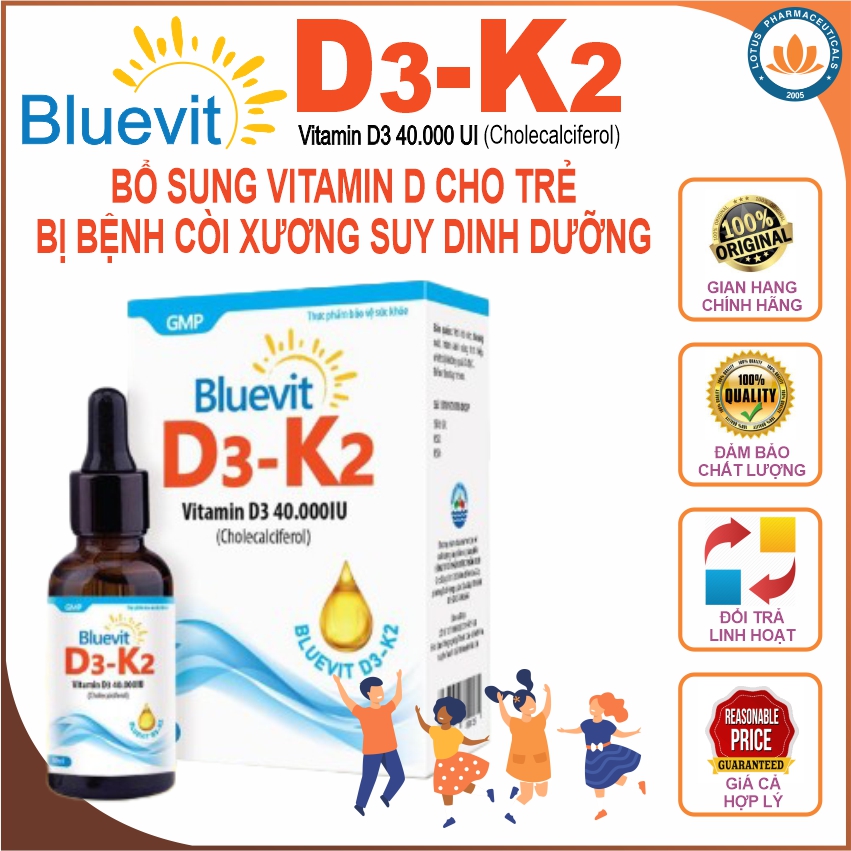 Thực phẩm bổ sung Vitamin D3 K2 - BLUEVIT cho trẻ sơ sinh, trẻ còi xương suy dinh dưỡng