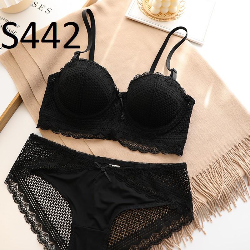 Bộ Đồ Lót Ren Quả Ngang Nâng Ngực Có Gọng Chống Tụt Tháo Được Dây S442