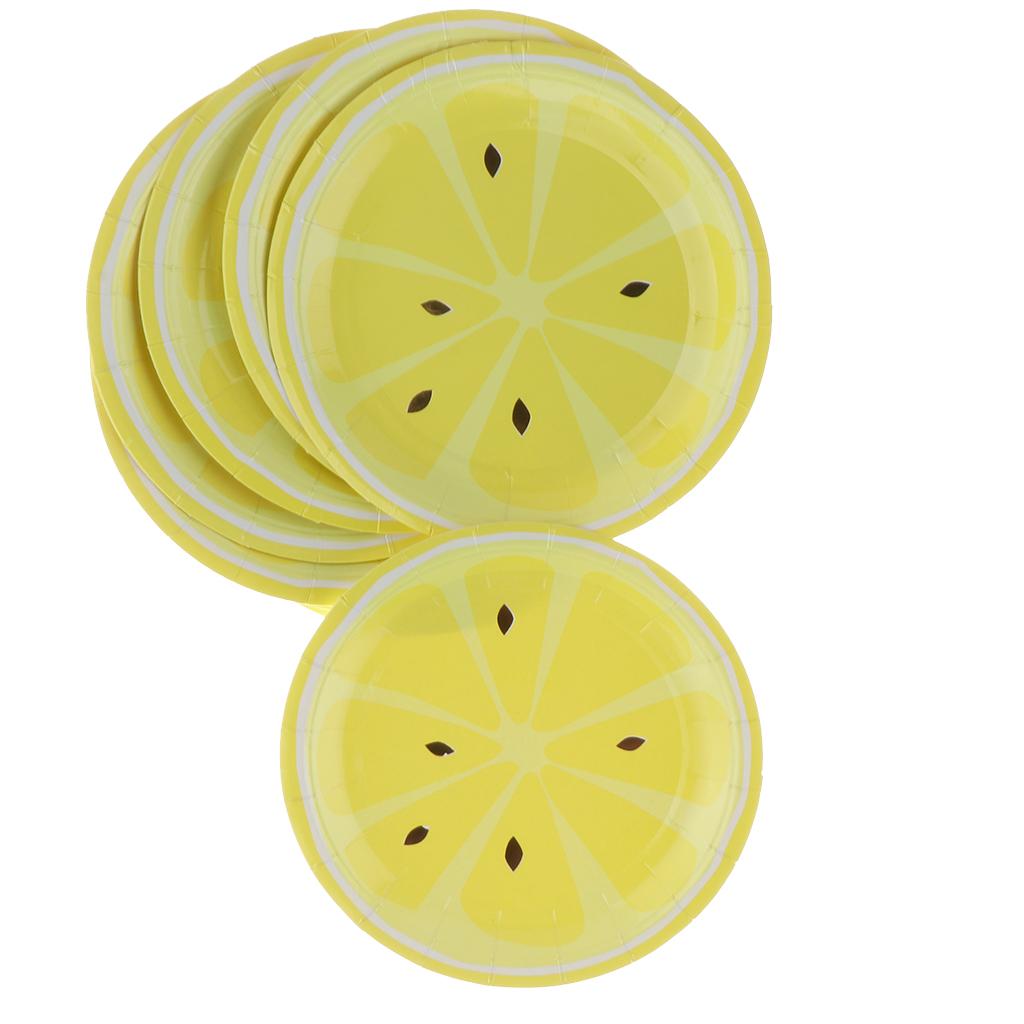 8 Pieces Gilding Fruit Lemon Paper Plates Disposable Party Cake Tray