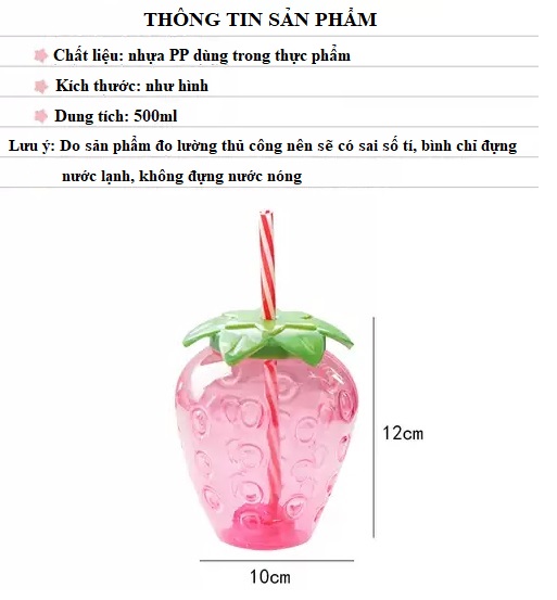 Bình Nước Nhựa Trái Dâu Thể Tích 500ml