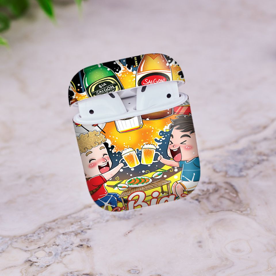 Miếng dán skin chống bẩn cho tai nghe AirPods in hình Bia Sài Gòn - Chib003 (bản không dây 1 và 2