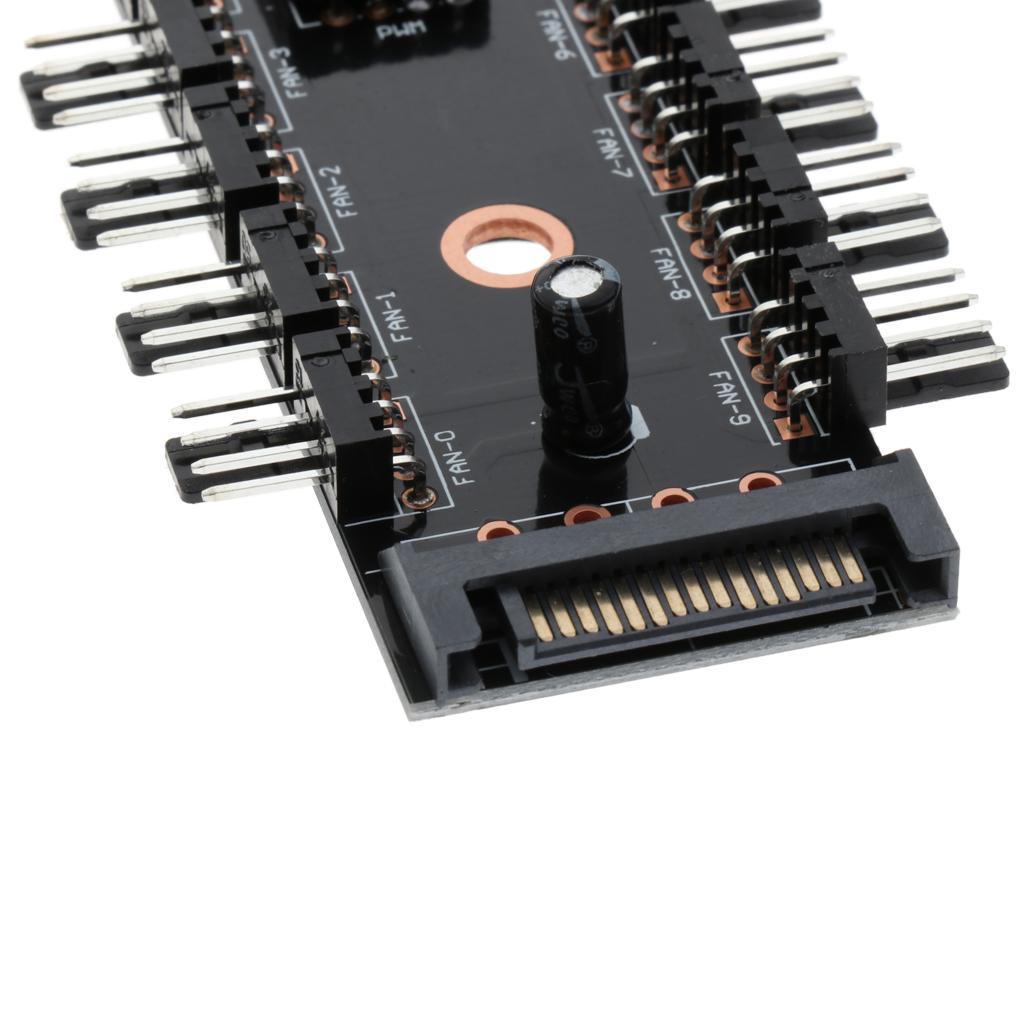 10Way PC PWM Cooling Fan Speed Controller 4/3-pin Power Socket Splitter