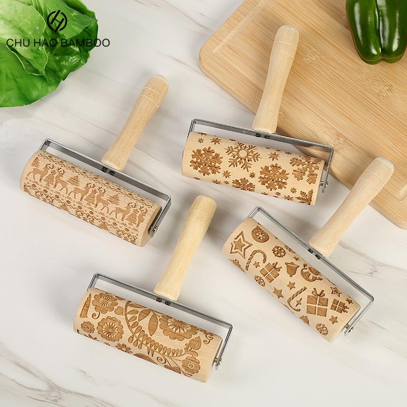 Giáng Sinh Nổi Gỗ Cán Dập Nổi Bánh Bột Con Lăn DIY Bếp Nướng Công Cụ Cho Hộ Gia Đình Làm Bánh Phụ Kiện