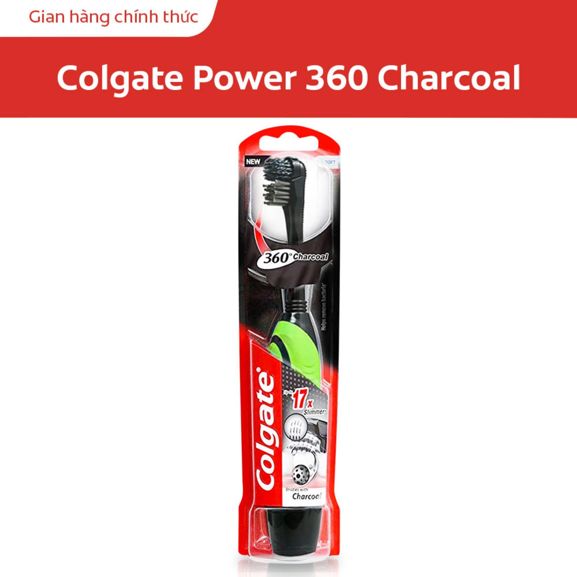 Bàn chải điện dùng pin Colgate 360 độ than hoạt tính kháng vi khuẩn Charcoal (Xanh lá)