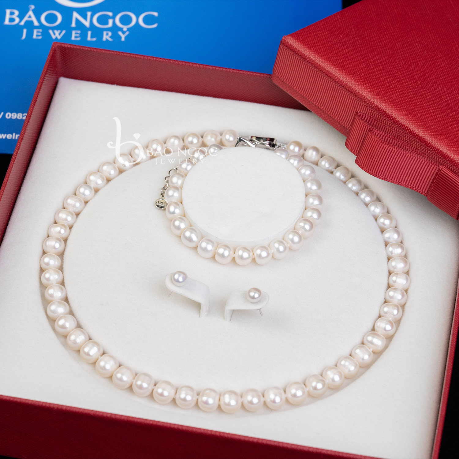 Bộ Trang Sức Ngọc Trai Trắng Gồm Dây Chuyền Và Lắc Tay Cổ Điển - BODB1336 - Bảo Ngọc Jewelry