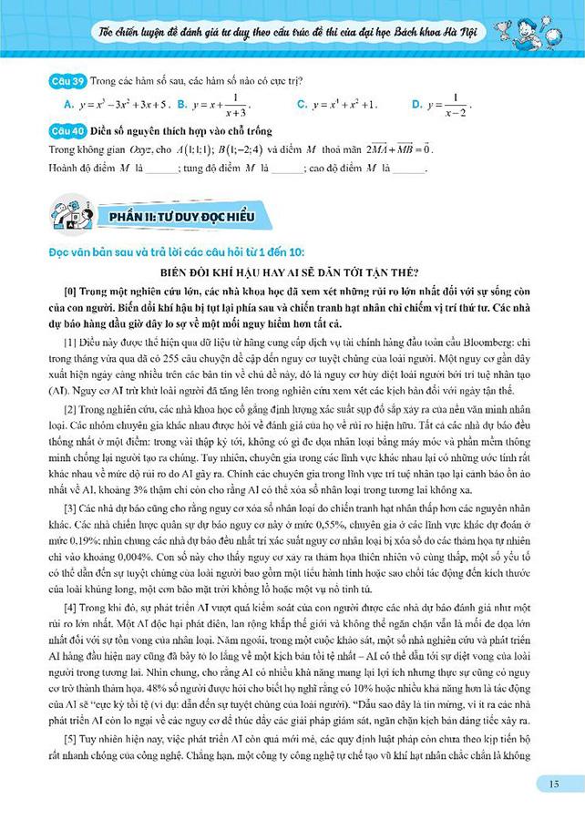 Tốc Chiến - Luyện Đề Kiểm Tra Tư Duy - Theo Cấu Trúc Đề Thi Của Đại Học Bách Khoa Hà Nội (Tái Bản 2024)