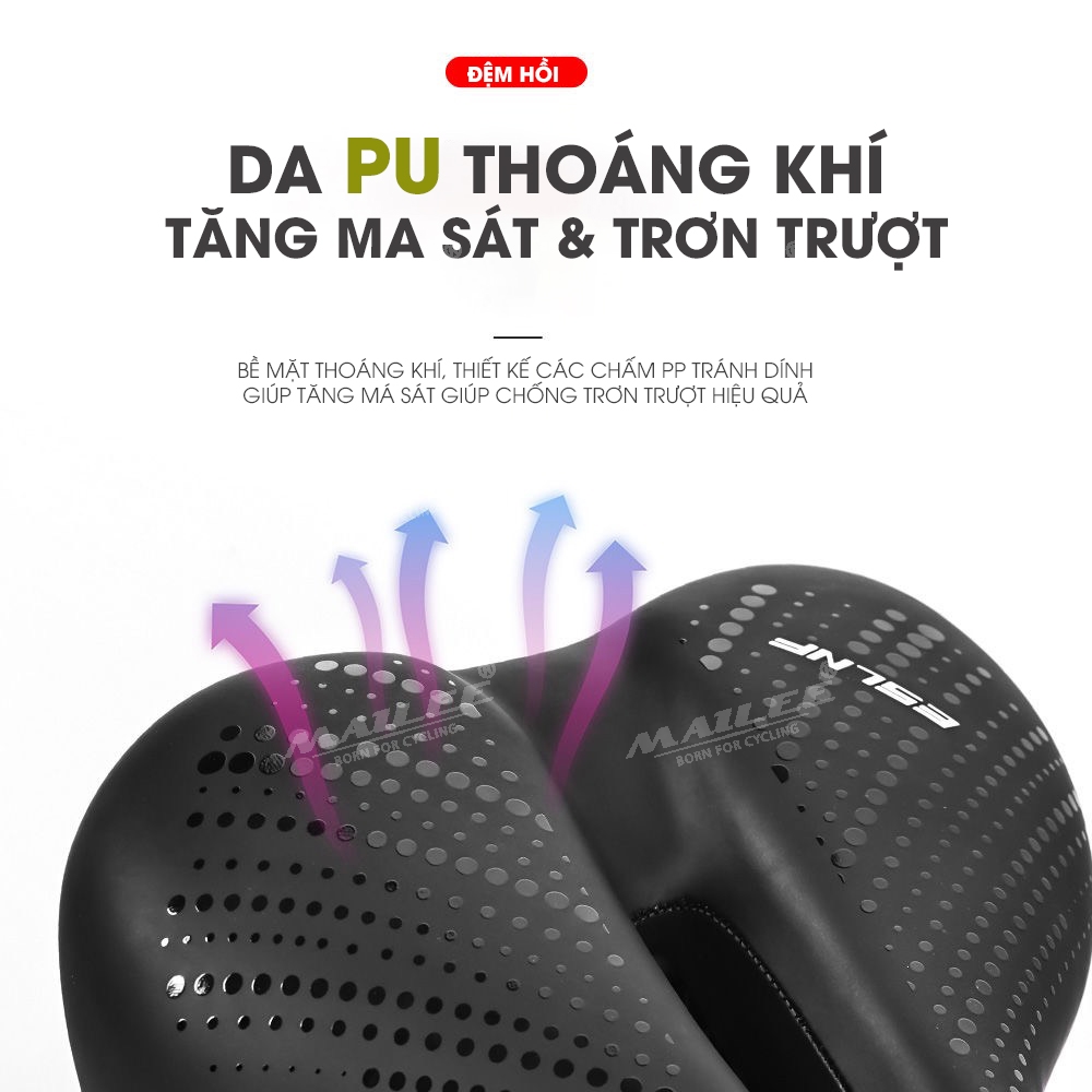  Yên BÉO Xe Đạp ESL-01 Mút Chống Sốc Dày Thoải Mái với bọc da PU, Giảm Chấn Bóng lò xo, khung cong kim loại chắc chắn cho xe đạp MTB, xe thể thao, có khe trượt lắp đèn, 2 cách lắp đặt - Mai Lee