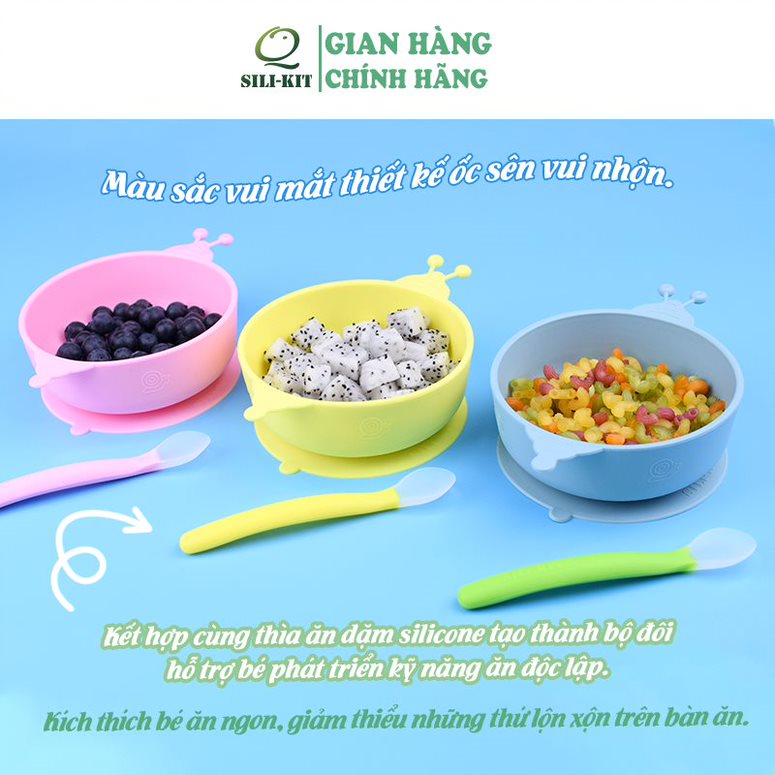 Bát ăn dặm hình con ốc sên đế hít chân không chống đổ, hỗ trợ bé phát triển kỹ năng ăn độc lập