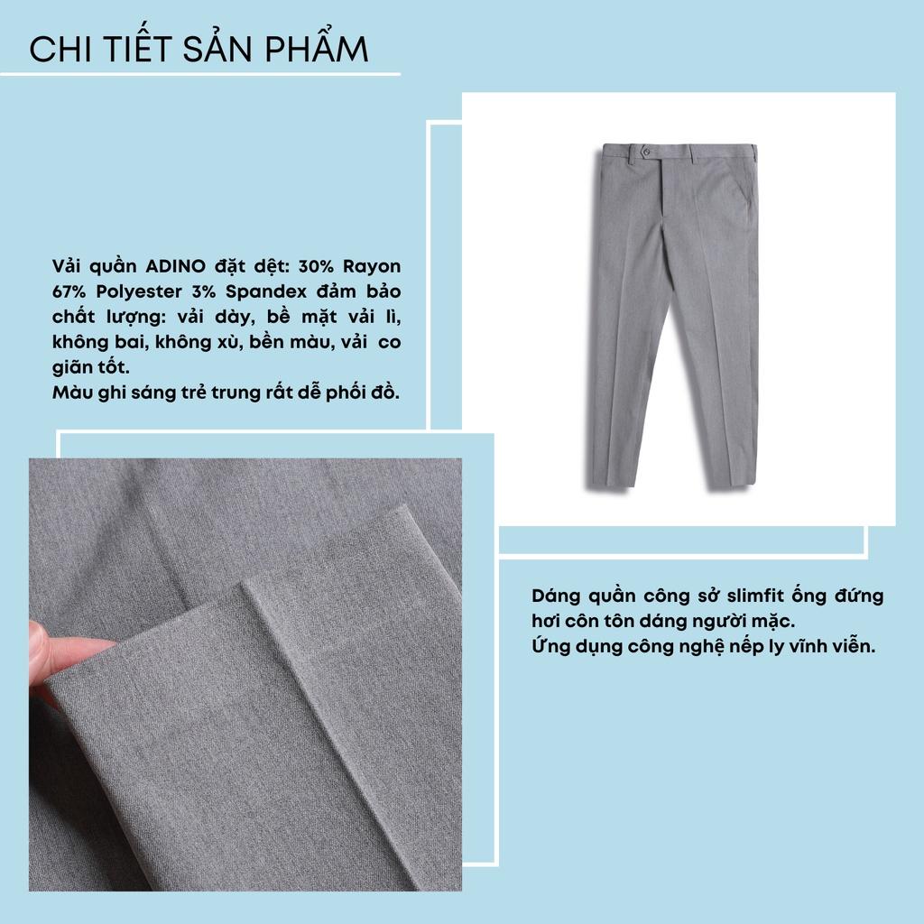 Quần tây nam màu ghi sáng ADINO vải rayon polyester dày không bai không xù co giãn dáng công sở ống đứng hơi côn QA131