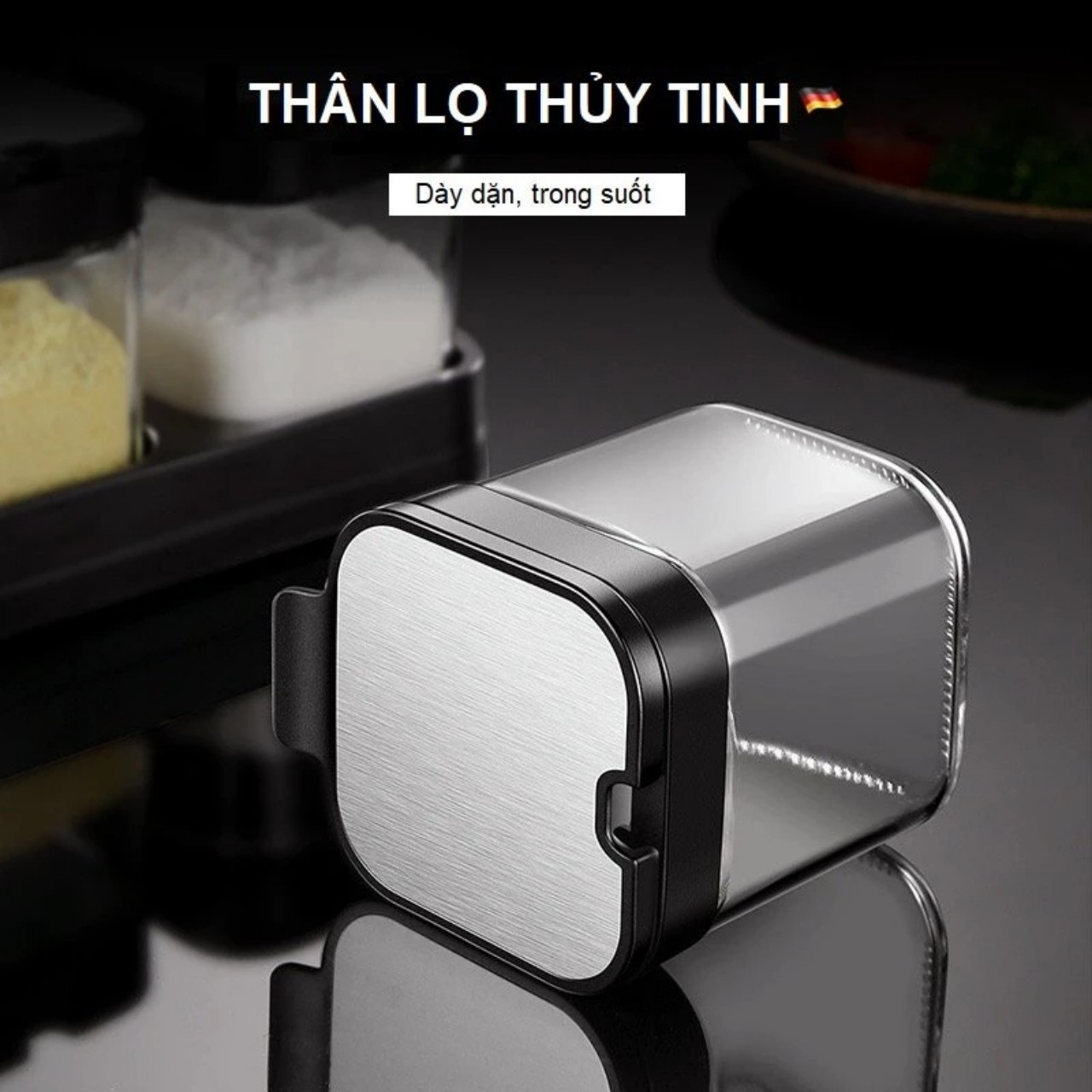 Hũ Gia Vị Thủy Tinh Dày Dặn Nắp Bật INOX 304, Có Thìa Múc Phong Cách Nhật Bản Tinh Tế - HÀNG CHÍNH HÃNG MINIIN