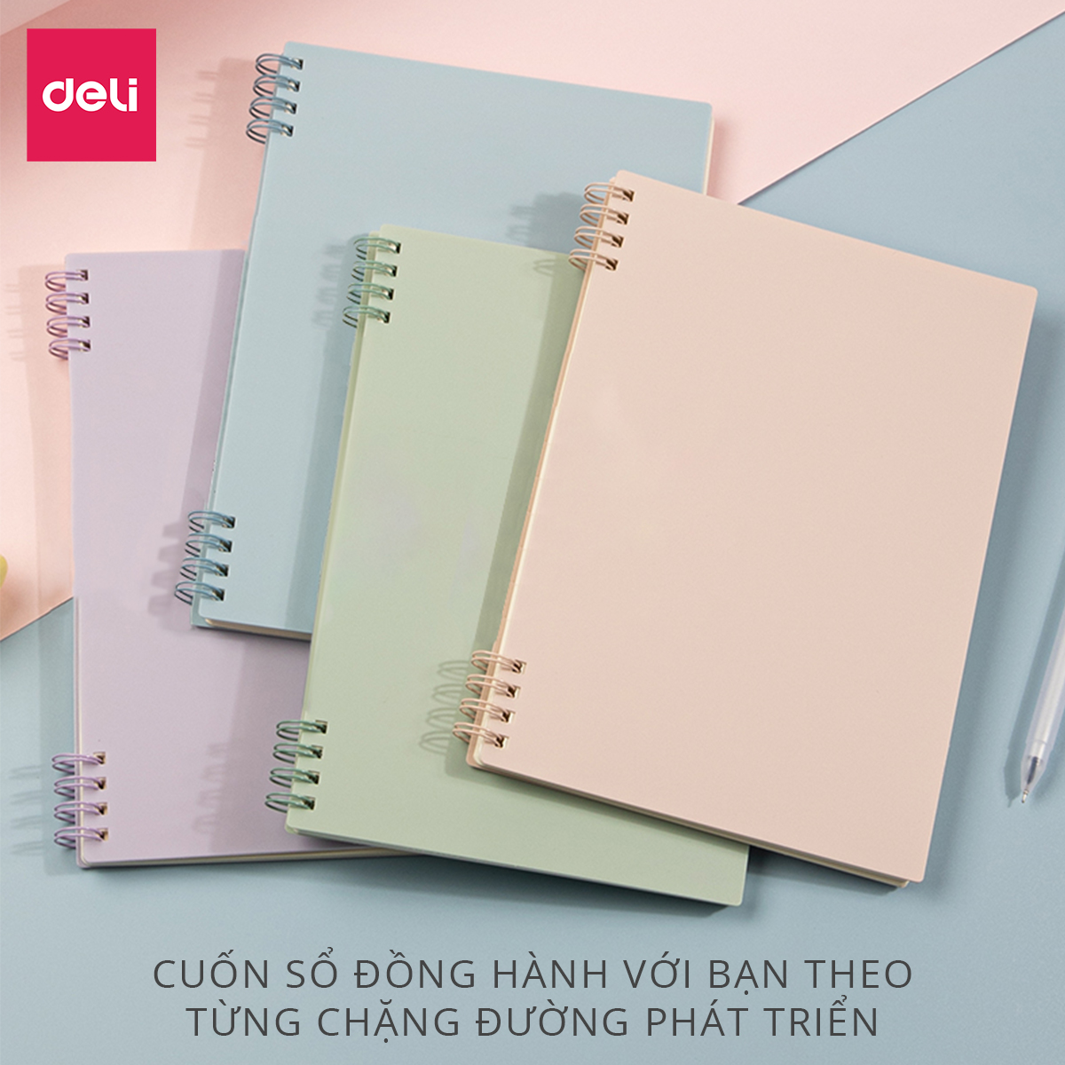 Sổ tay ghi chép lò xo màu pastel Deli - Giấy kẻ ngang 80 trang khổ A5 / B5 - Phù hợp làm sổ kế hoạch, sổ nhật kí, tập vở ghi chép - 24202 / 24203