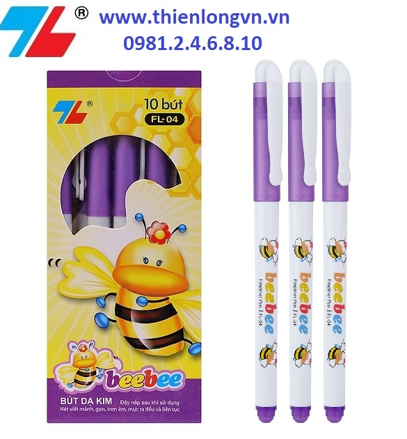 Hộp 10 cây Bút lông kim - Bút mực nước Beebee Thiên Long FL-04 mực tím