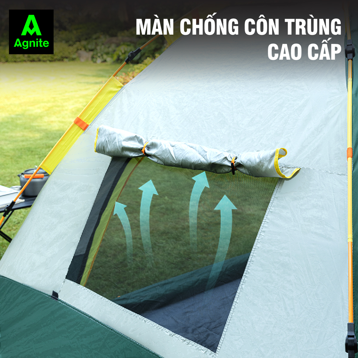 Lều cắm trại, picnic tự bung 4 cửa cao cấp Agnite dành cho 2-4 người - dễ dựng - tiện lợi - chống tia UV, chống thấmnước