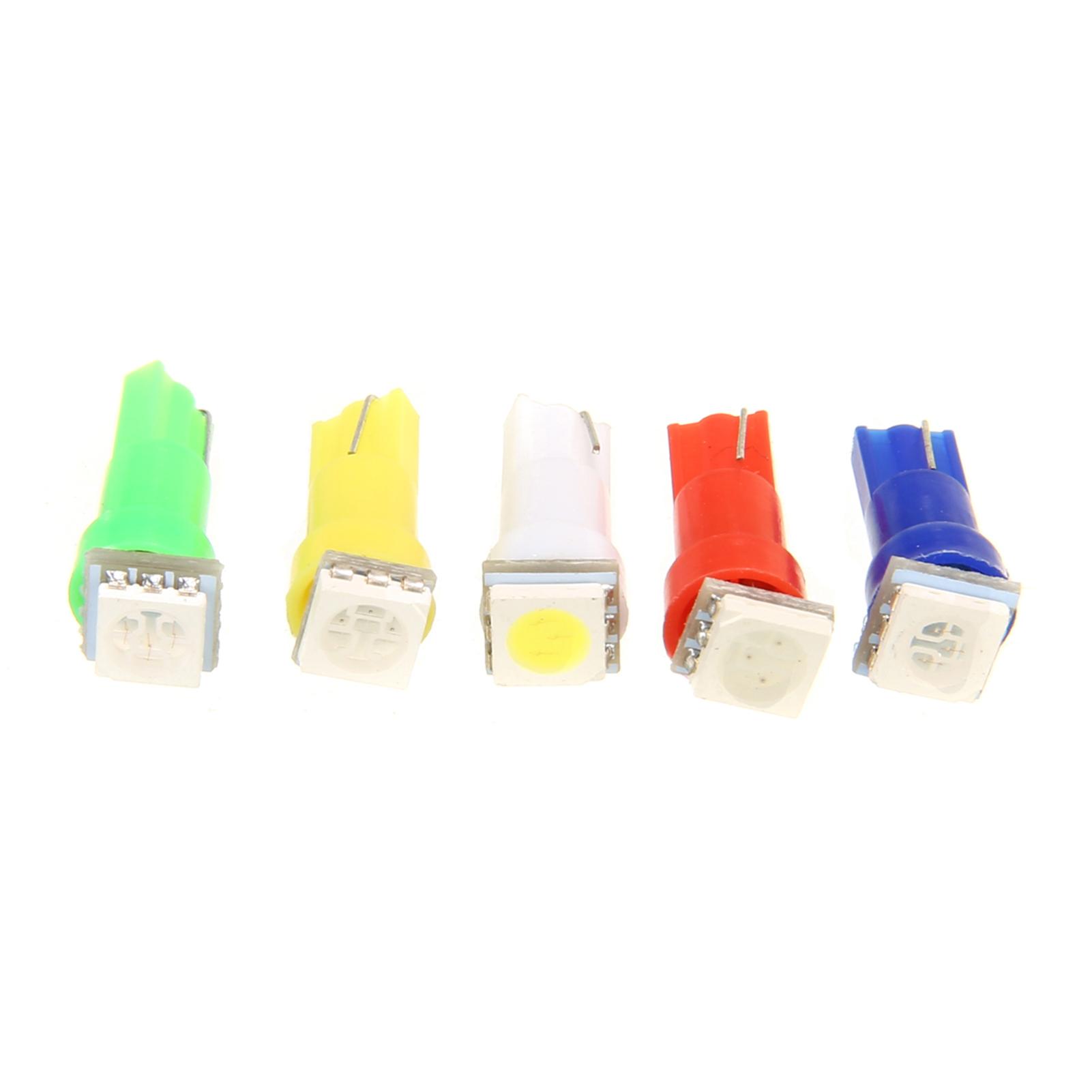 30pcs Car Auto T5 T10 5050 SMD LED Light Bulbs Instrument Panel Dashboard Light Bulbs Lamp 12V 5 Kind Color