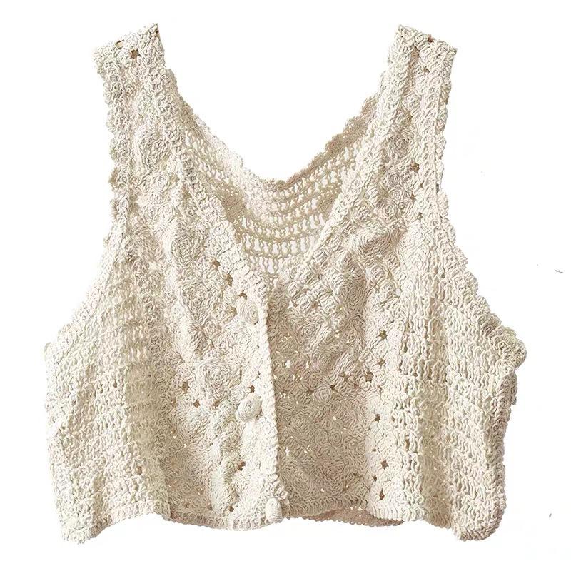 Áo gile croptop đan lưới đi biển, mix váy siêu xinh