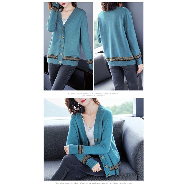 MS319 Áo khoác cardigan len nữ thổ cẩm cổ tim