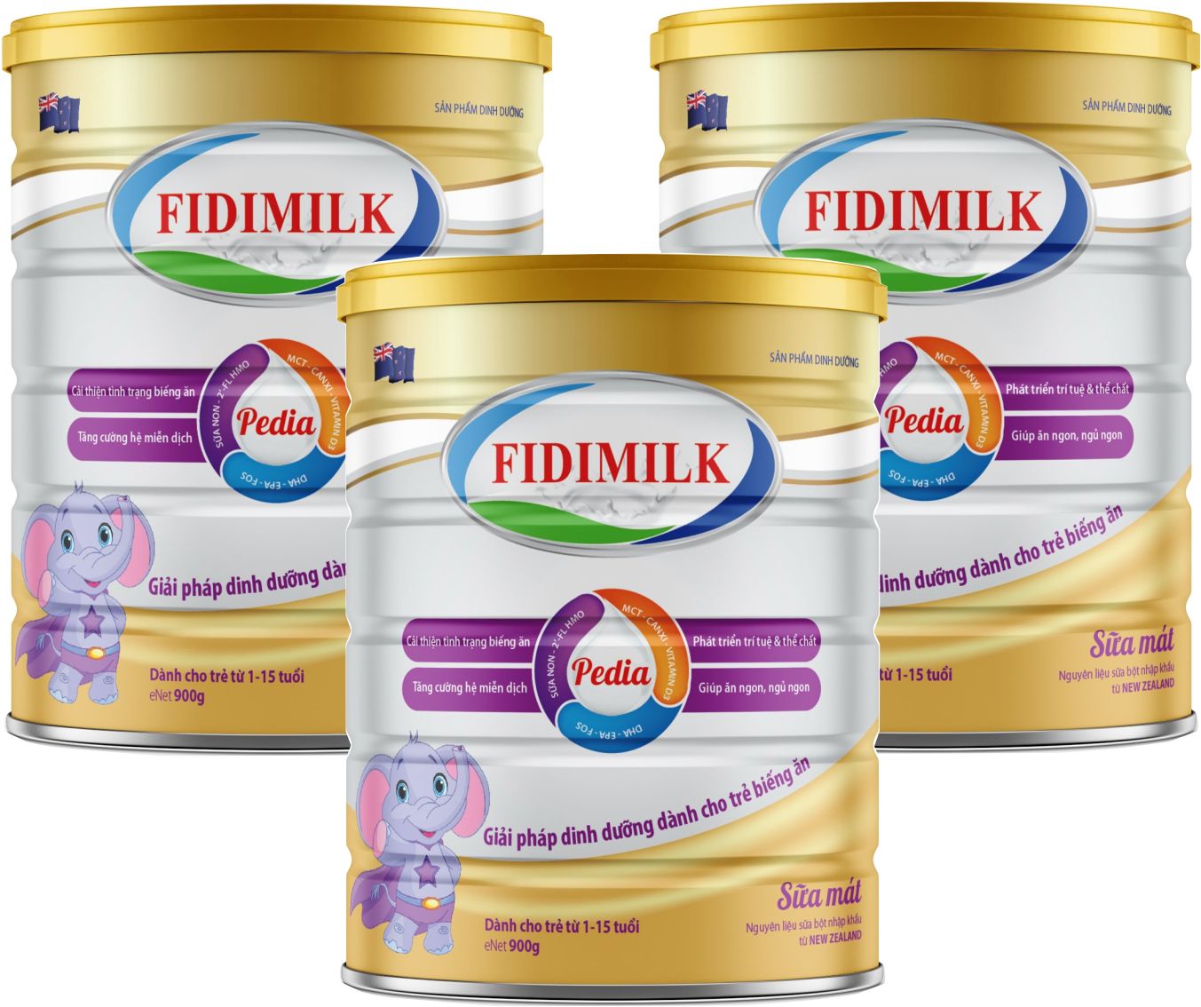 Combo 3 lon Sữa công thức FIDIMILK PEDIA lon 900g - Dành cho trẻ biếng ăn từ 1 - 15 tuổi.