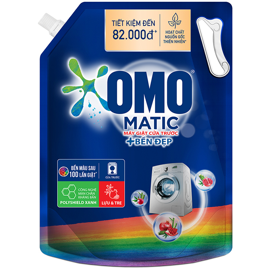 Nước giặt Túi 3.7kg OMO Matic Cho máy giặt cửa trước Cửa Trước Bền Màu Bền màu tinh chất Lựu Tre