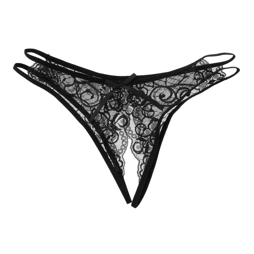 2 Pack Womens Sexy Floral Lace Thong Underwear Crotchless Panties Lingerie