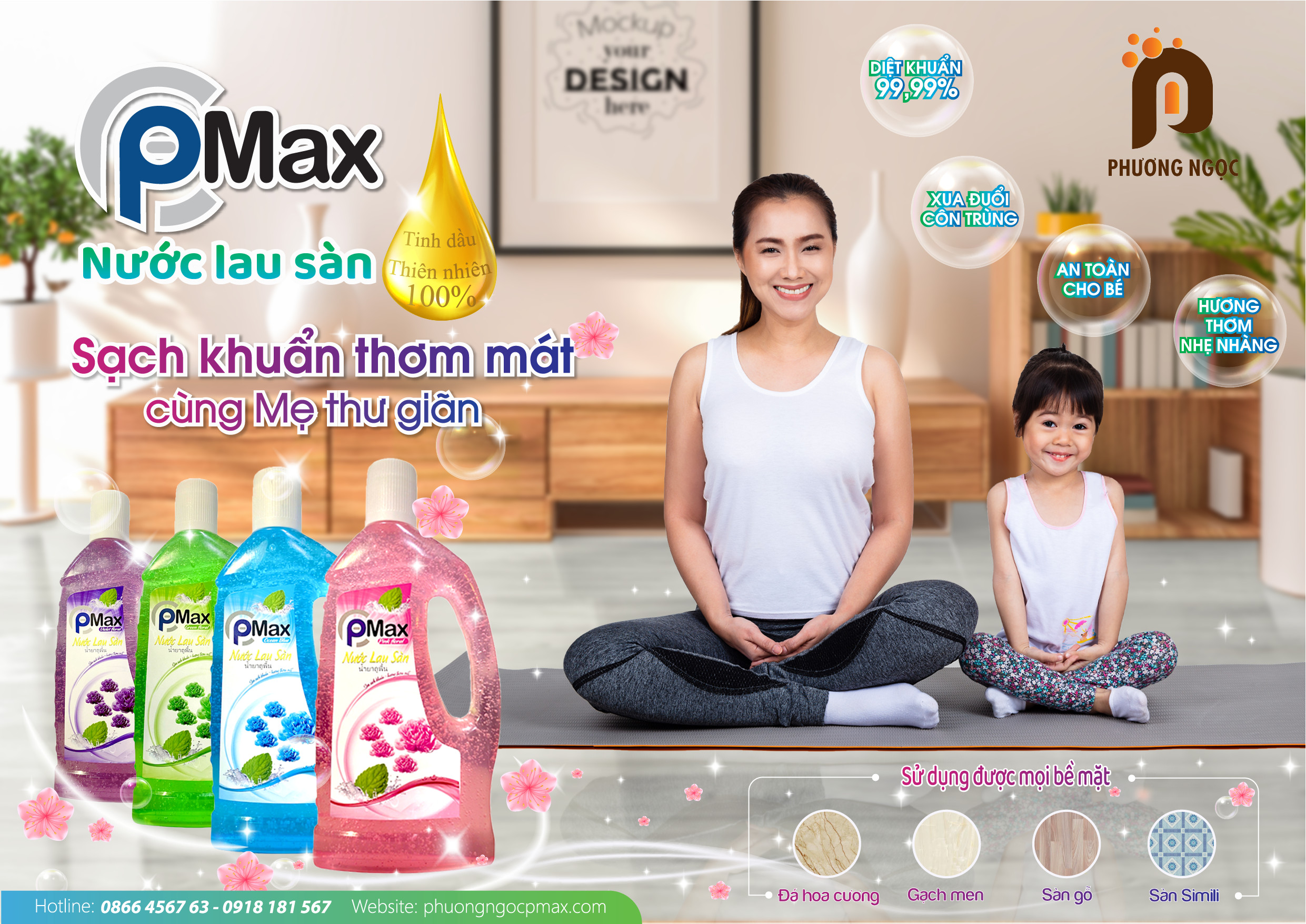 Nước lau sàn P-MAX OCEAN BLUE diệt khuẩn công nghệ Thái Lan loại bỏ các vết bẩn cứng đầu, không làm mất màu gạch men, xua đuổi côn trùng 1000ML