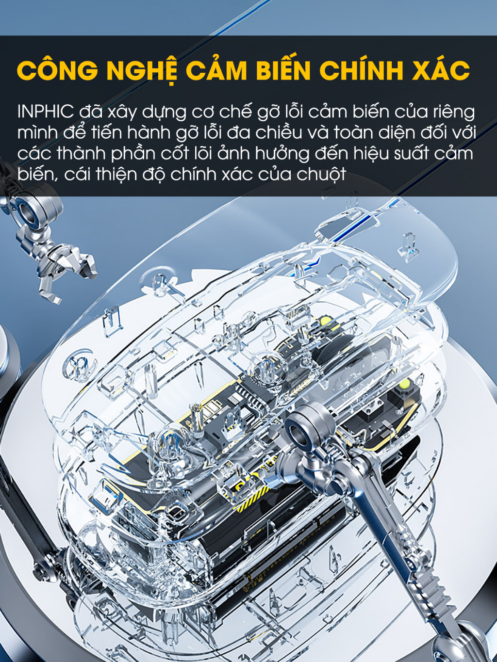 Chuột máy tính không dây TEKKIN INPHIC X5 ngoại hình trong suốt độc lạ pin sạc lại click tắt âm chống ồn văn phòng - hàng nhập khẩu