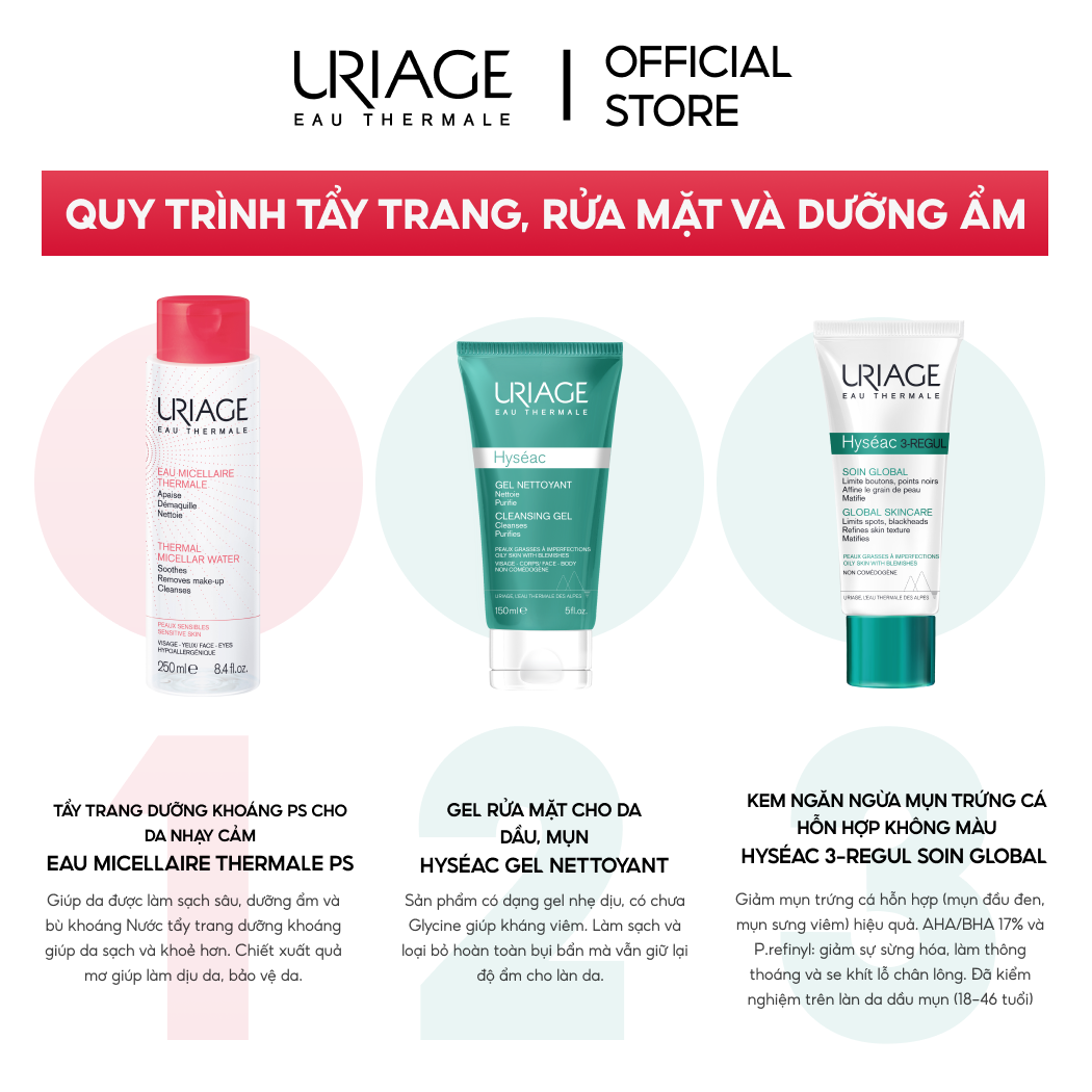 Tẩy trang dưỡng khoáng cho da nhạy cảm URIAGE EAU MICELLAIRE THERMALE PS 250ml