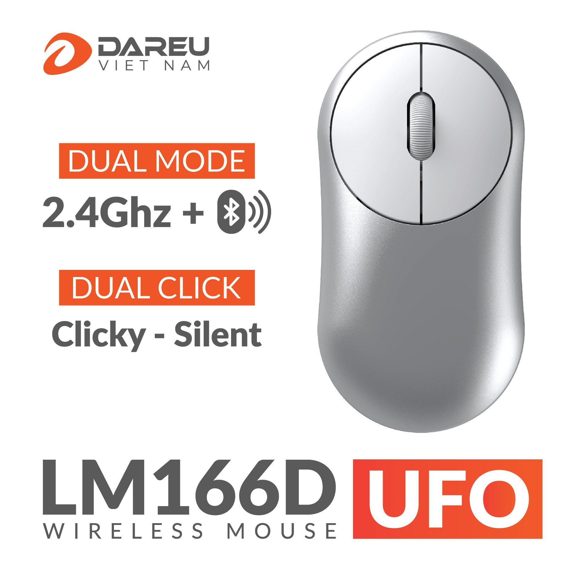 Chuột không dây DAREU LM166D (UFO - Dual Mode: Bluetooth + 2.4G) - Hàng Chính Hãng