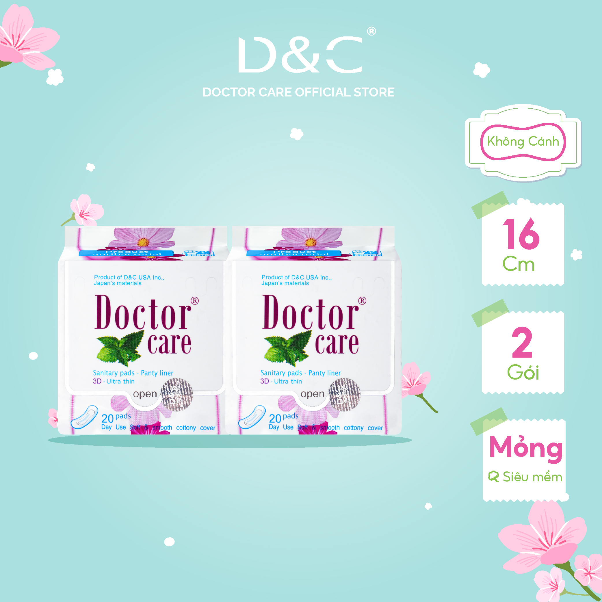 Combo 2 Băng vệ sinh hàng ngày Doctor Care tinh chất  thảo dược  16 cm