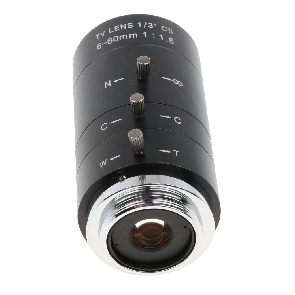 6-60mm 1/3" CS Mount Varifocal Movie TV Manual Camera Lens Replacement Black