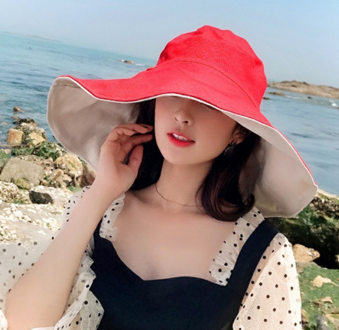 Mũ đi biển đẹp nón vành rộng đội 2 mặt gấp gọn chống nắng UV thoáng mát kiểu dáng Korea dona22061901