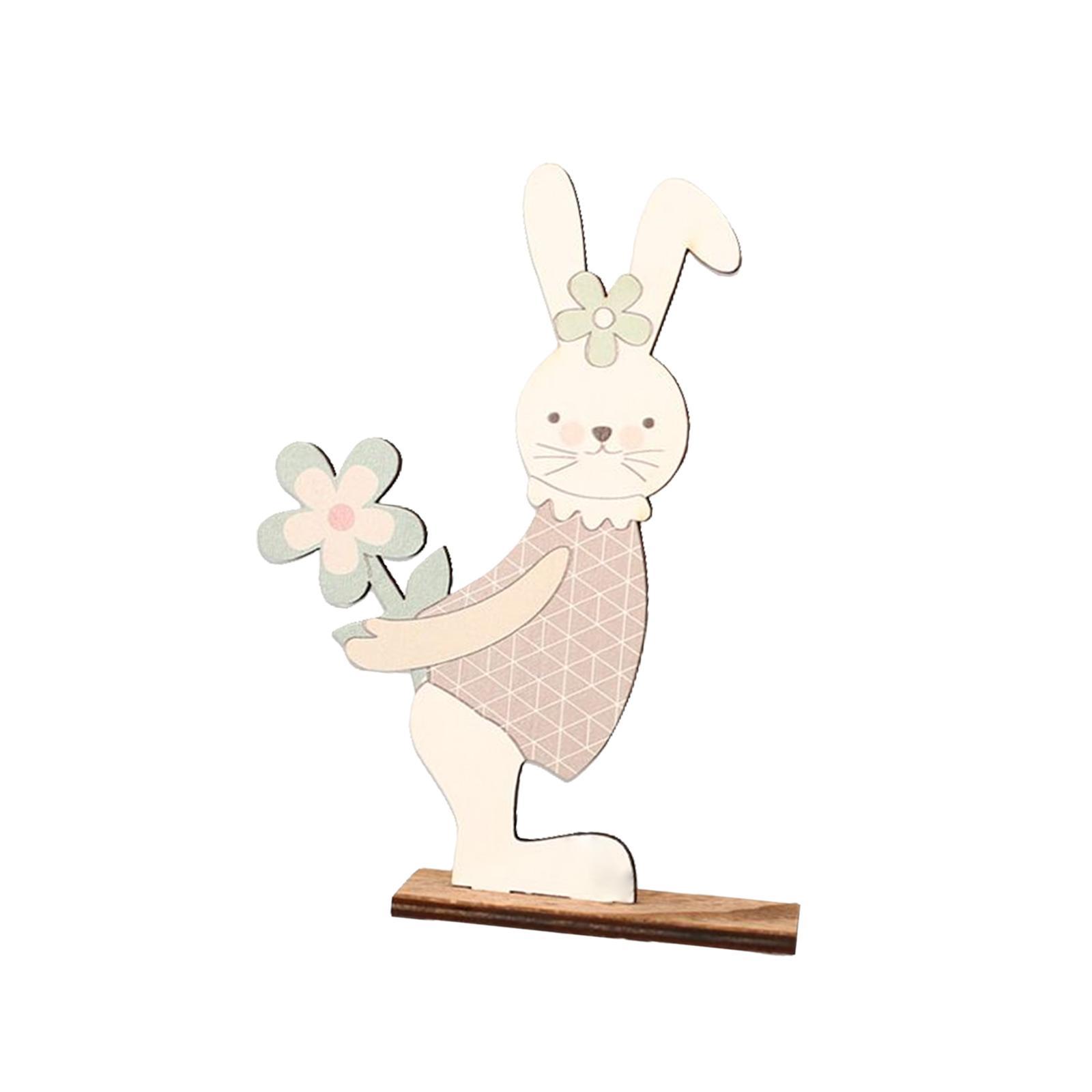 2Pcs Cute Easter Standing Bunny Wooden Table Decoration