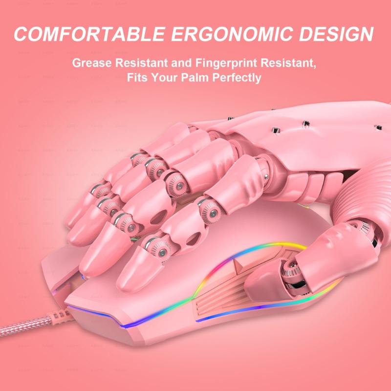 Màu Hồng Dễ Thương Áo Ngực Có Dây USB Chuột W/Loại C Cho Máy Tính Bánh Xe Di Chuyển Chuột