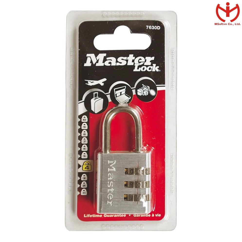 Ổ khóa số Master Lock 7630 D thân nhôm 30mm dùng khóa vali hành lý