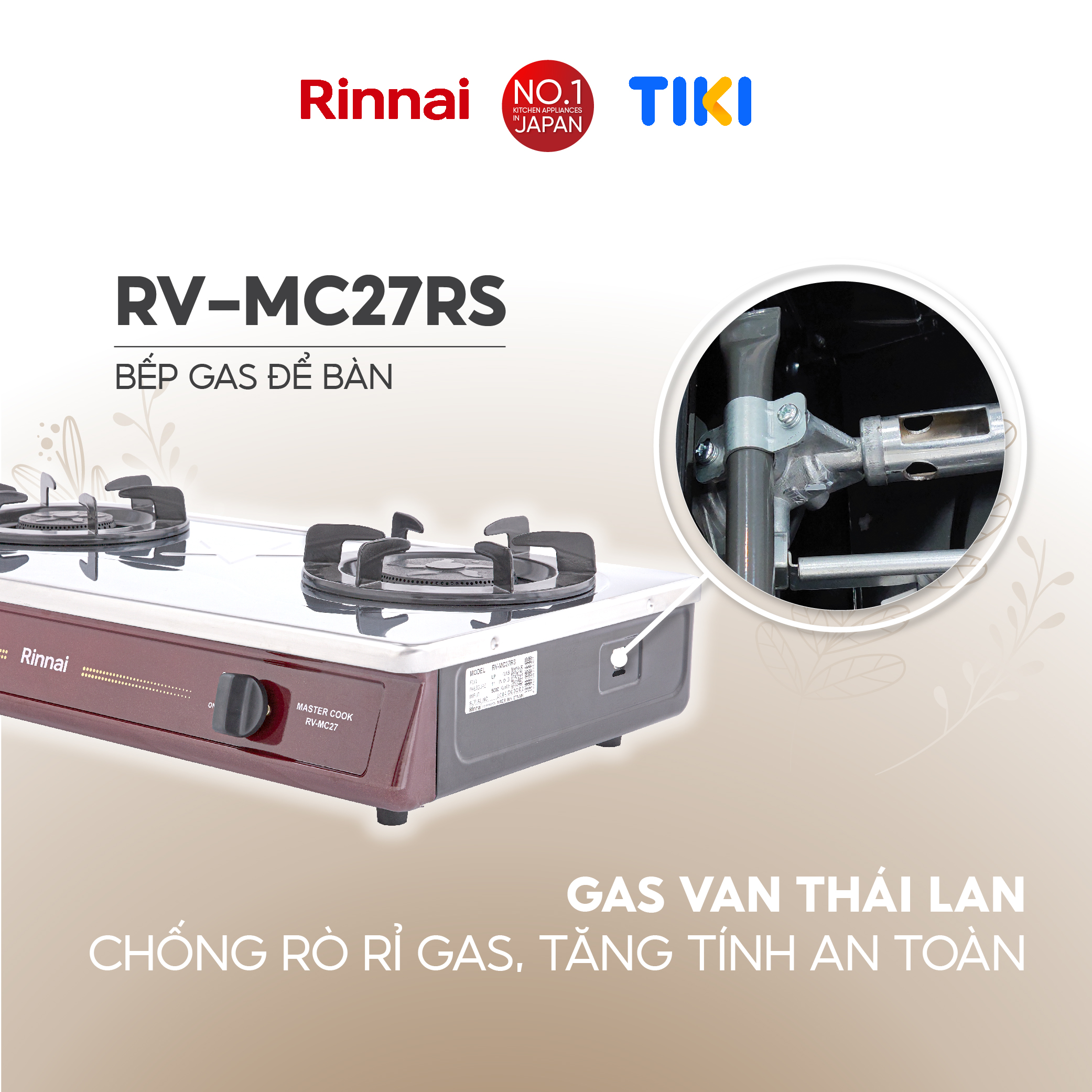 Bếp gas dương Rinnai RV-MC27RS mặt bếp inox và kiềng bếp men - Hàng chính hãng