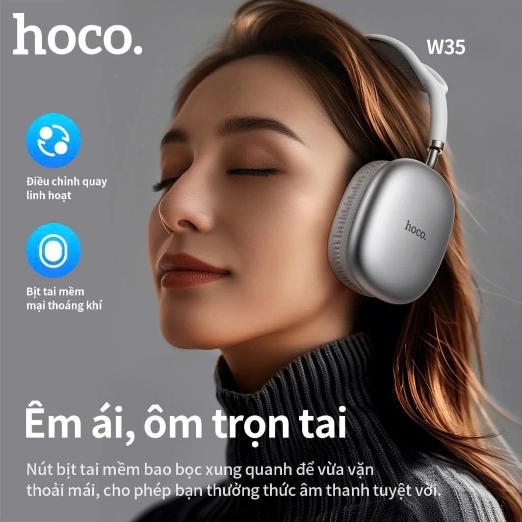 Tai Nghe Chụp Tai Không Dây HOCO W35, Bluetooth 5.3, Pin Trâu 40H, Có Micro, Âm Thanh Cực Đỉnh - Hàng chính hãng
